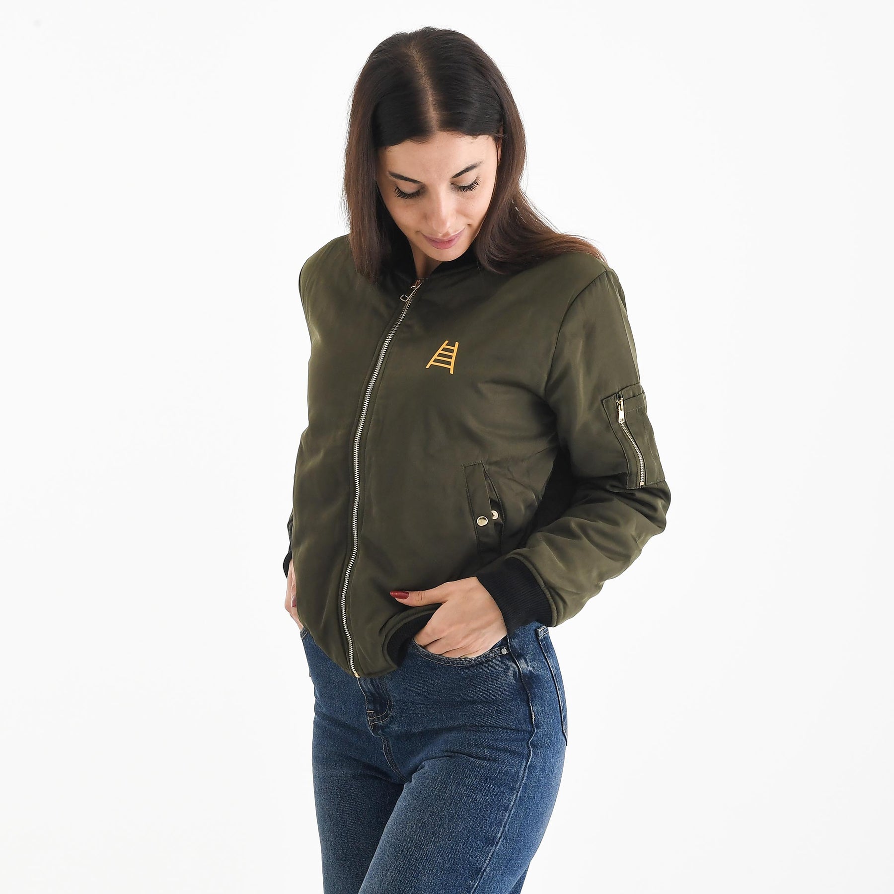Bomber donna verde militare con scala a pioli Made of Verona
